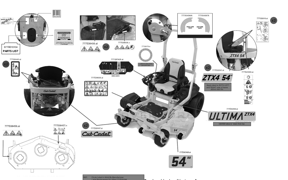 Label Map Diagram and Parts List for ZTX4-54KH (47ASAAA7010)(2023) Cub Cadet Lawn Tractor